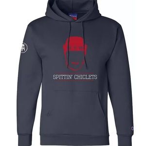 Barstool Sports Spittin Chiclets Helmet Men’s Hoodie, navy, size medium